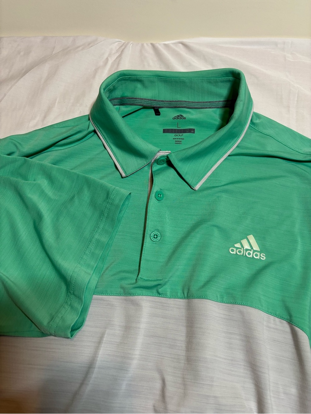 Adidas Men’s Mint Green and White Golf Polo large